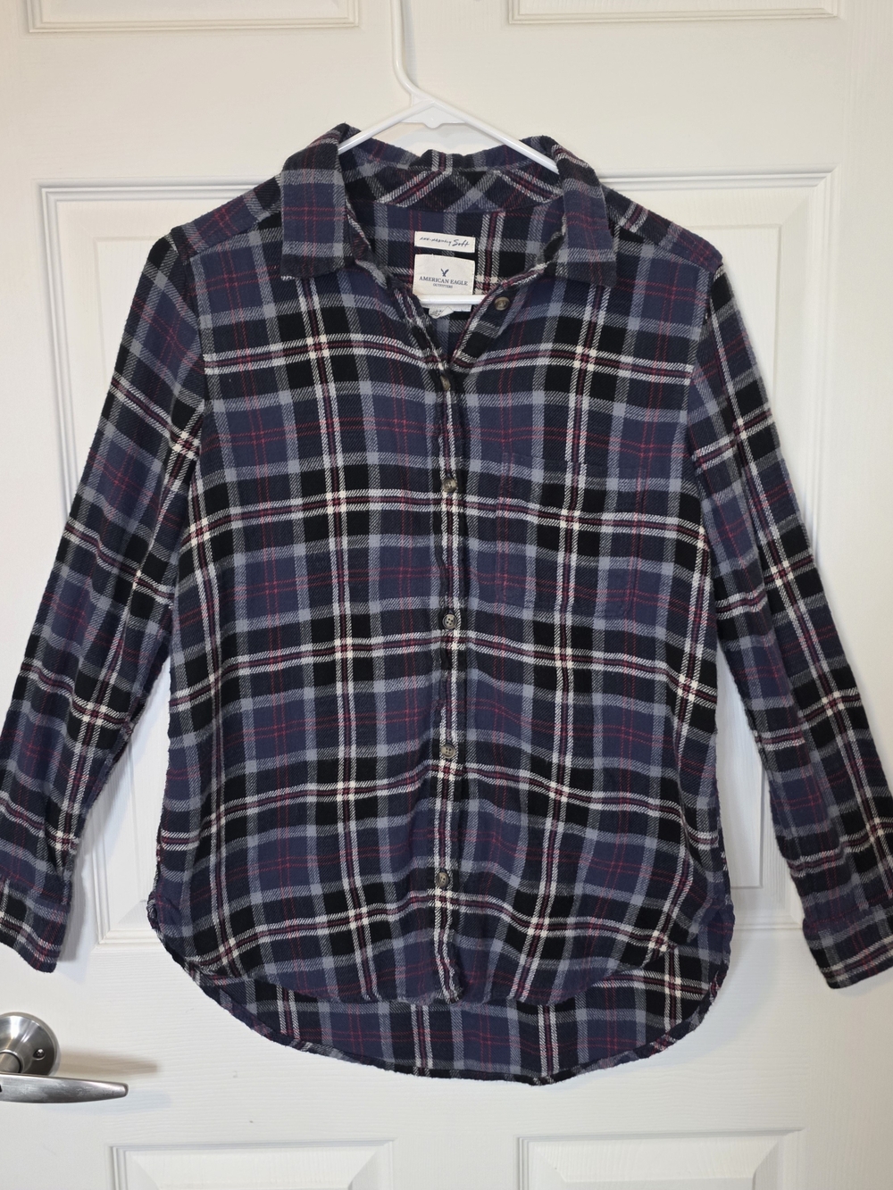 American Eagle Ahh-Mazingly Soft Flannel Shirt - Blue Plaid (Small)
